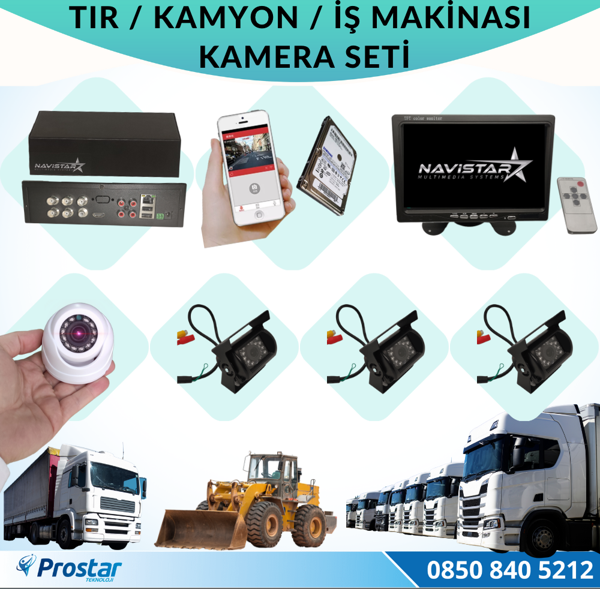Tır Kamyon İş Makinası Için Uzaktan İzlemeli 4 Kameralı 1 Tb Harddisk Kamera Seti - Image 1