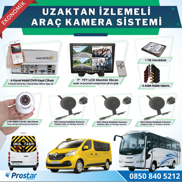 Ekonomik 4 Kameralı Kayıtlı 1 Tb Hdd 7 Inç Ekranlı Uzaktan İzlemeli Tak Kullan Set - Image 1