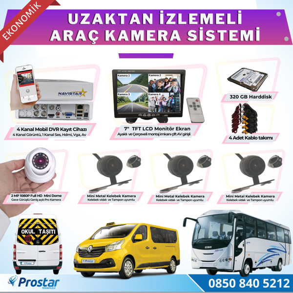 Ekonomik 4 Kameralı Kayıtlı 320 Gb Hdd 7 Inç Ekranlı Uzaktan İzlemeli Tak Kullan Set - Image 1
