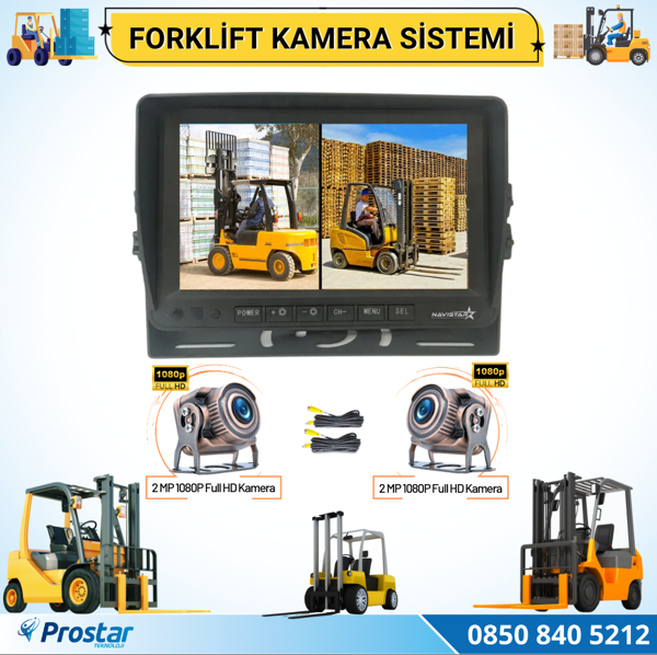 Forklift Kamera Sistemi Reach Truck 2 Kameralı 7 Inç Monitörlü Kayıtlı Kamera Seti - Image 1