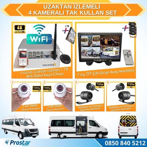 Uzaktan izlemeli 4 Kameralı Wifi 1 Tb Harddisk 7 Inç Ekranlı Araç Kamera Seti - Image 1
