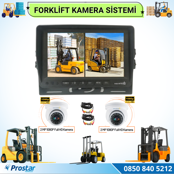 Forklift Kamera Sistemi Reach Truck 2 Kameralı 7 Inç Monitörlü Kayıtlı Kamera Seti - Image 1