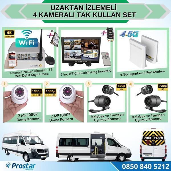 Uzaktan Izlemeli 4 Kameralı Wifi 4G 1 Tb Harddisk 7 Inç Ekranlı Araç Kamera Seti - Image 1
