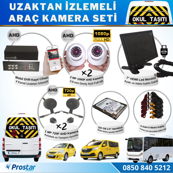 Full Ahd Araç Kamera Seti 4 Kameralı 320 Gb Harddisk Dahil Kayıtlı 7 Inç Hdmi Ekranlı - Image 1