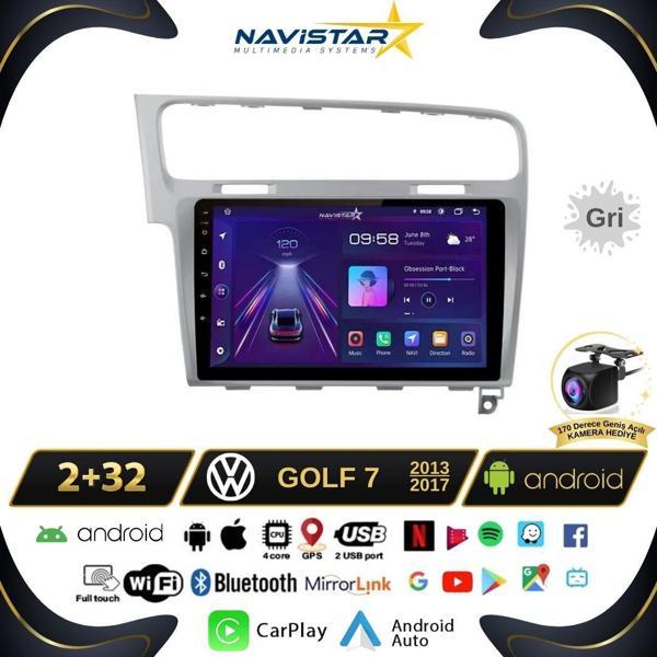 Vw Golf 7 Gri Çerçeve Kablosuz Carplay 2+32 GB Android 13 Navigasyon Multimedya Sistemi - Image 1