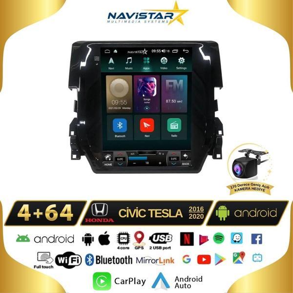 Honda Civic Tesla 4GB + 64GB 2016-2020 Model Kablosuz Carplay Navigasyon Qled Multimedya Sistemi - Image 1