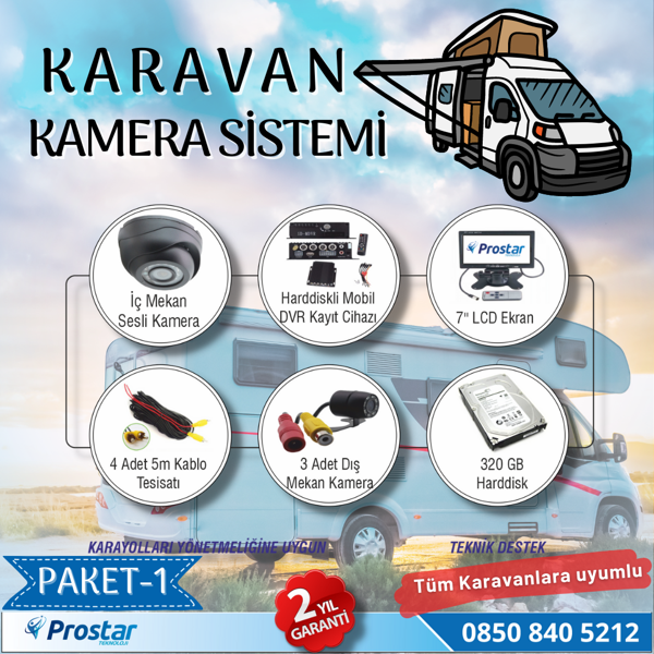 Karavan Kamera Seti Kayıtlı Harddiskli 320 Gb Dahil 4 Kameralı Ekranlı Tak Kullan Set - Image 1