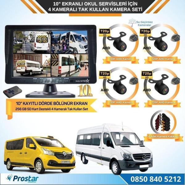 Kayıtlı 10&quot; Dörde Bölünebilir 4 Kameralı Ahd 720P Okul Servisler Için Kamera Seti - Image 1