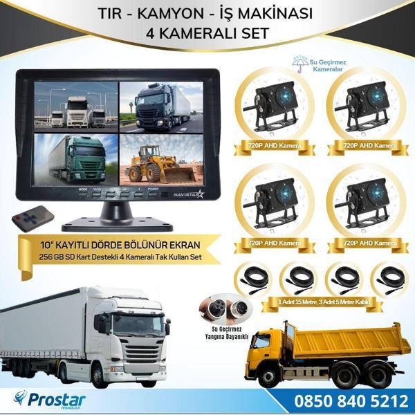 Kayıtlı 10&quot; Dört Kameralı 256 Gb Sd Destekli Ahd Tır Kamyon Ve İş Makinaları Için 12  24 Volt Tak Kullan Kamera Set - Image 1