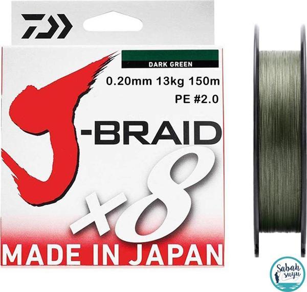Daiwa J-Braid PE 8X İp Misina 0.20mm 13kg 150mt Koyu Yeşil - Image 1