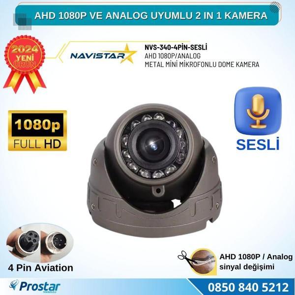 Mikrofonlu AHD 1080P ve Analog Pal Dönüşümlü Gece Görüşlü 4 Pin Mini Metal Dome Araç Kamerası - Image 1