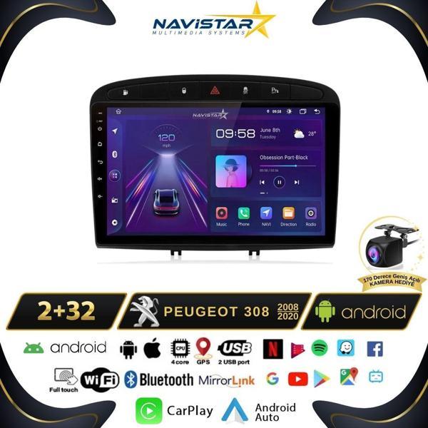 Peugeot 308  2008-2020 Model 2GB + 64GB Android 13 Kablosuz Carplay Navigasyon Multimedya Sistemi - Image 1