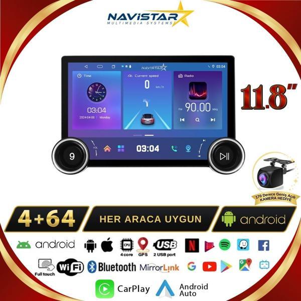 Renault Clio 4  DUAL KNOB 11.8&quot; Kablosuz Carplay 4GB + 64GB Android 13 Navigasyon Multimedya Sistemi 2016-2019 - Image 1
