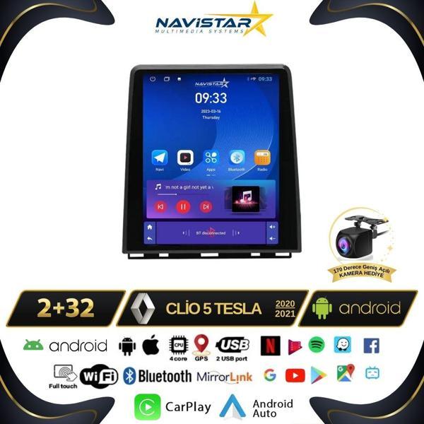 Renault Clio 5 Tesla 2020-2021 Model 2GB + 32GB Kablosuz Carplay Navigasyon Multimedya Sistemi - Image 1