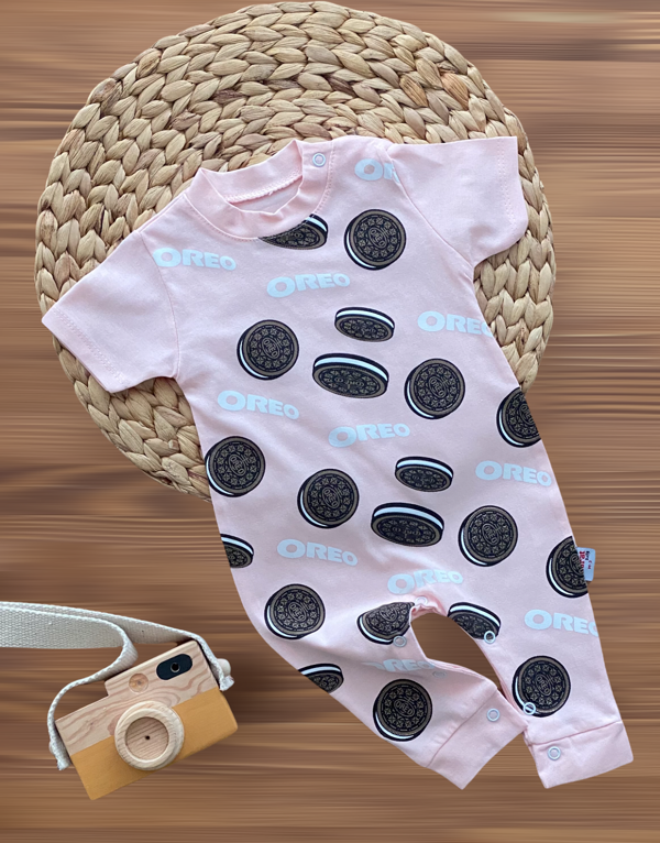Murat Baby Neşeli Bebeklerimiz Baskılı Kısa Kollu Tulum Pembe - Image 1