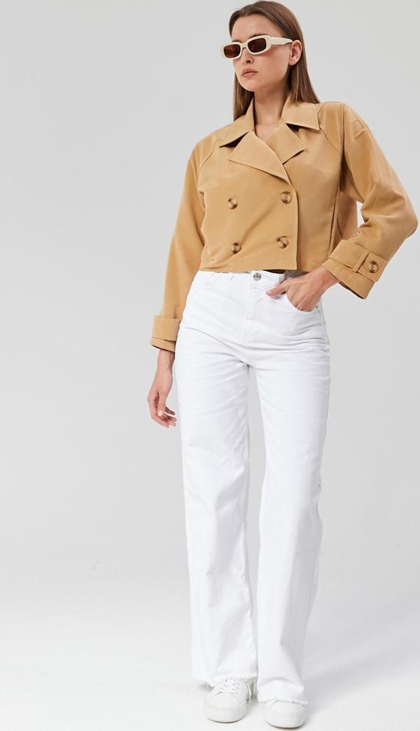 Kadın Kruvaze Crop Trençkot - Image 1