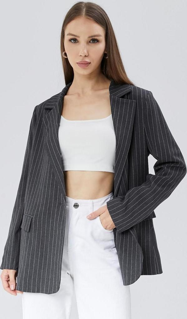 Kadın Astarlı Regular Çizgili Blazer Ceket - Image 1