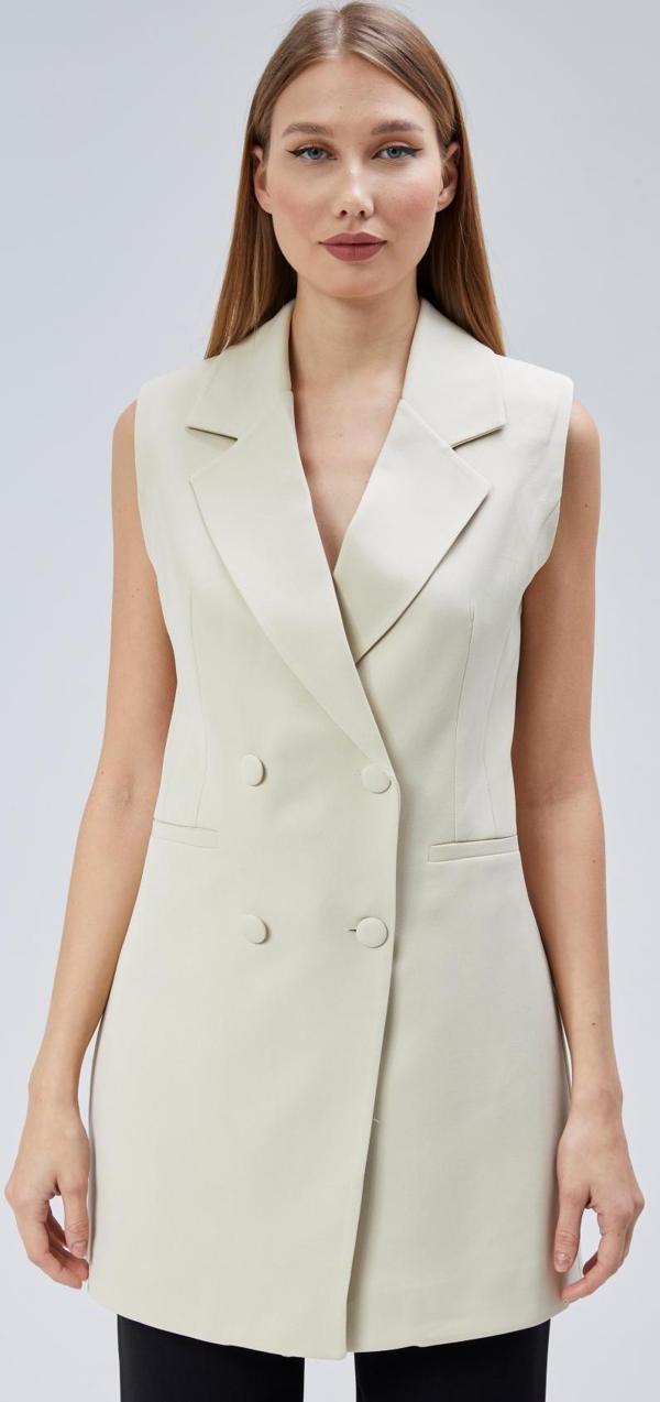 Kadın Uzun Kruvaze Dokuma Yelek - Image 1