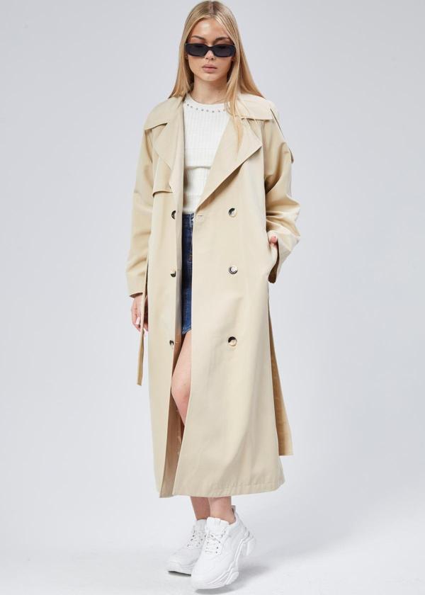 Kadın Oversize Astarlı Uzun Trençkot - Image 1