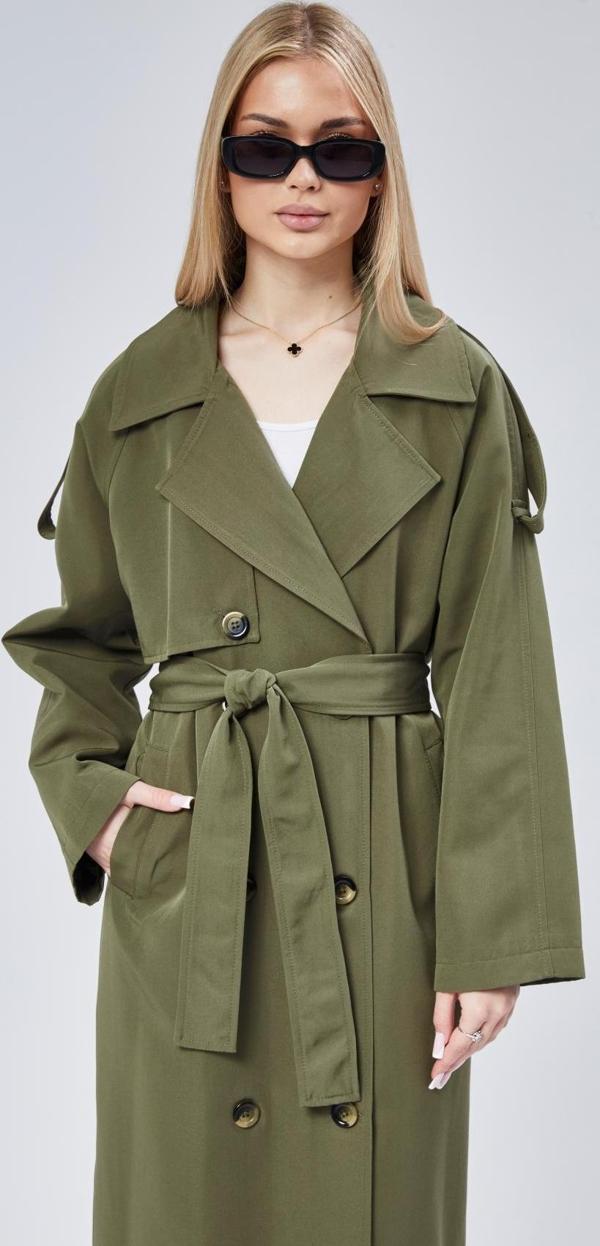 Kadın Oversize Astarlı Uzun Trençkot - Image 1