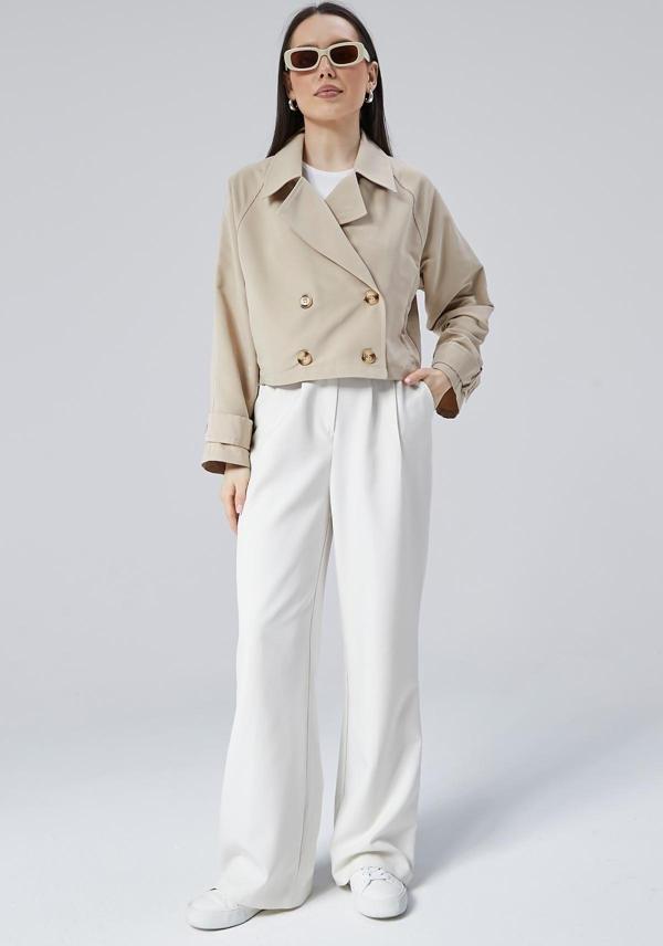 Kadın Kruvaze Crop Trençkot - Image 1