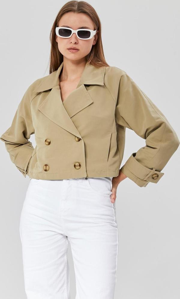 Kadın Kruvaze Crop Trençkot - Image 1