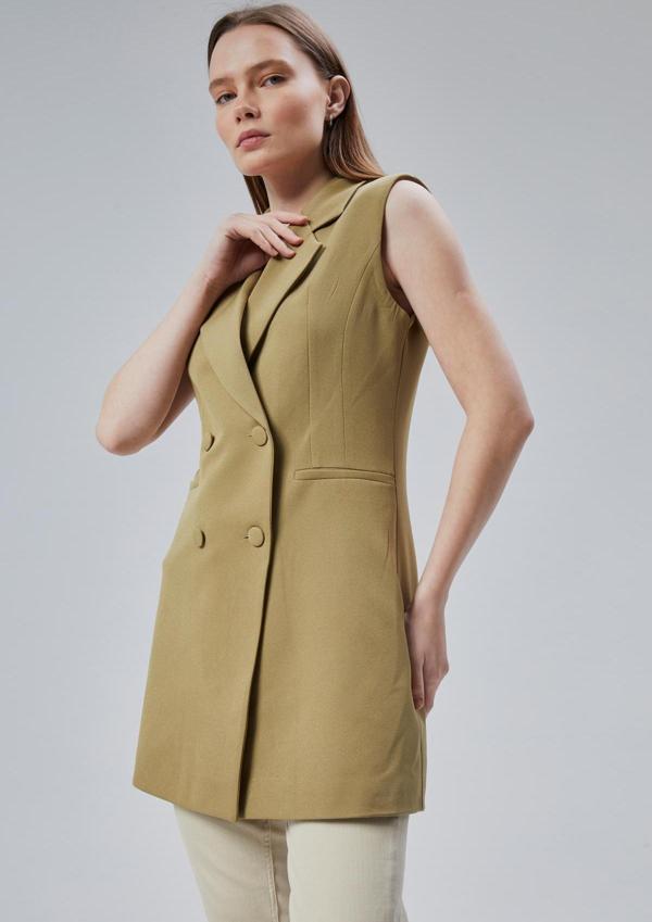 Kadın Uzun Kruvaze Dokuma Yelek - Image 1