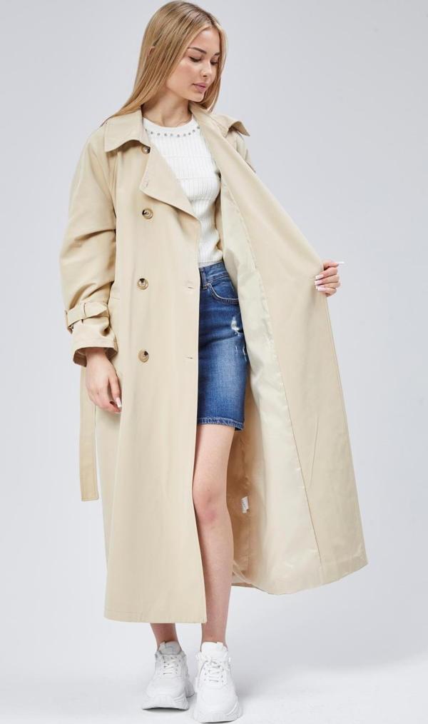 Kadın Oversize Kuşaklı Trençkot - Image 1