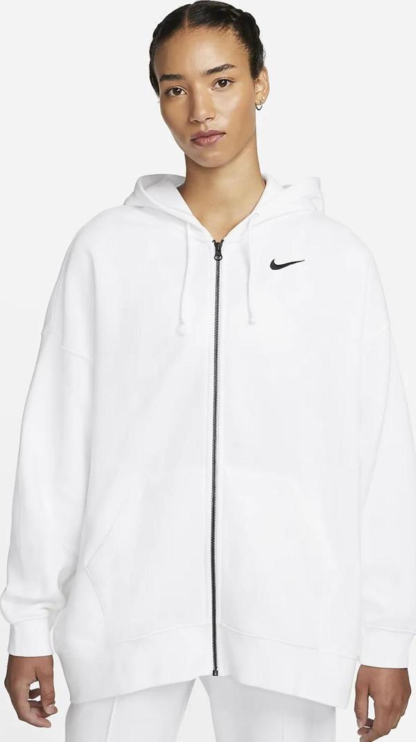 Nike Sportswear Essentials Oversize Fleece Full Zip Hoodie Kadın Geniş Kalıp Kapüşonlu Sweatshirt Beyaz - Image 1