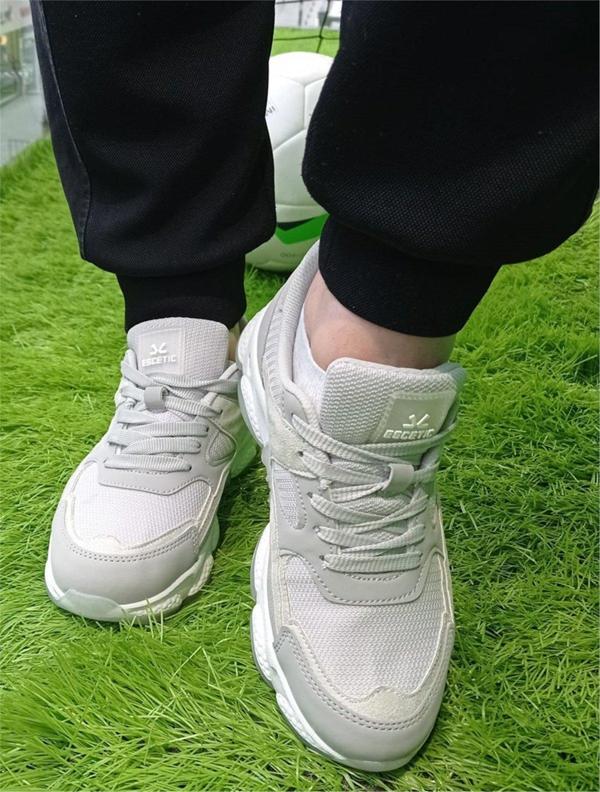 Escetic Beyaz-Gri Kadın Sneaker Yumuşak Yüksek Taban Bağcıklı Spor Ayakkabı AY0005 - Image 1