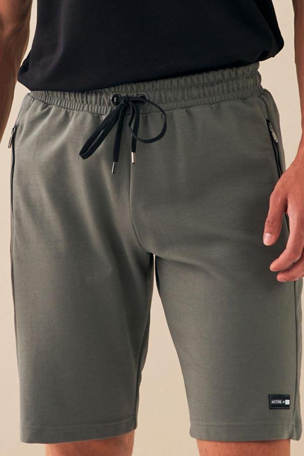 Escetic Açık Haki Erkek Casual Rahat Kalıp Nefes Alabilen Pamuklu Drops İnterlok Kumaş Spor Şort B1511 - Image 1