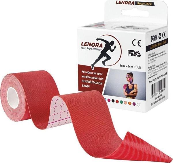 Lenora Kinesiology Ağrı Bandı Kırmızı 5 Metre X 5 Cm Sporcu Bandı - Image 1