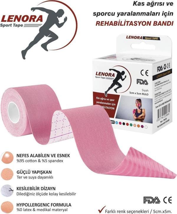 Lenora Kinesiology Ağrı Bandı Pembe 5 Metre X 5 Cm Sporcu Bandı - Image 1