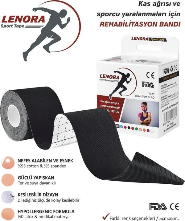 Lenora Kinesiology Ağrı Bandı Siyah 5 Metre X 5 Cm Sporcu Bandı - Image 1