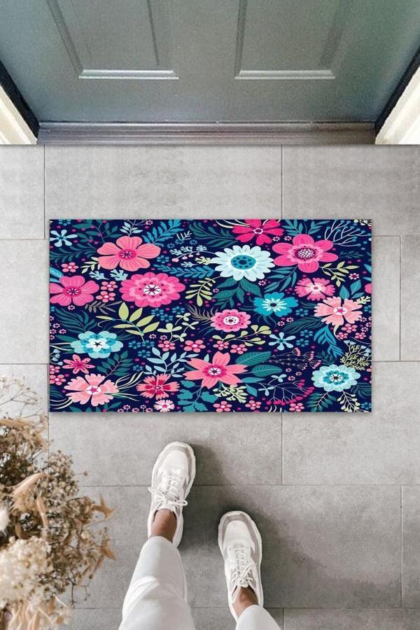 Dekoratif Dijital Baskı Renkli Çoklu Çiçek Dış Mekan Paspas K-3028 - Image 1
