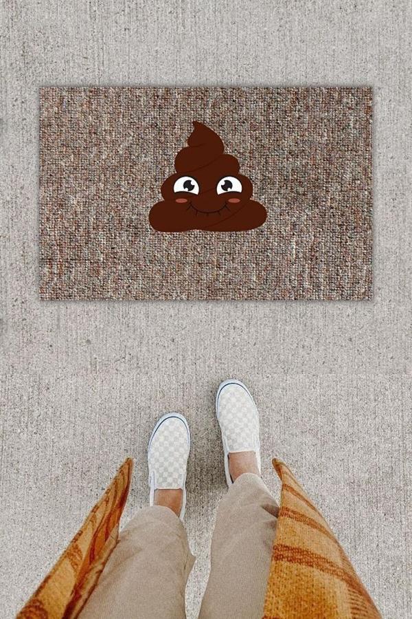 Dijital Baskı Dekoratif Kaka Emoji Gri Kapı Önü Paspası K-1289 - Image 1