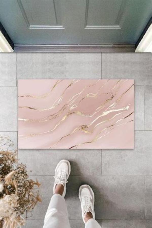 Dekoratif Dijital Modern Dalgalı Açık Pembe Kapı Paspası Dış Mekan Paspas K-3113 - Image 1
