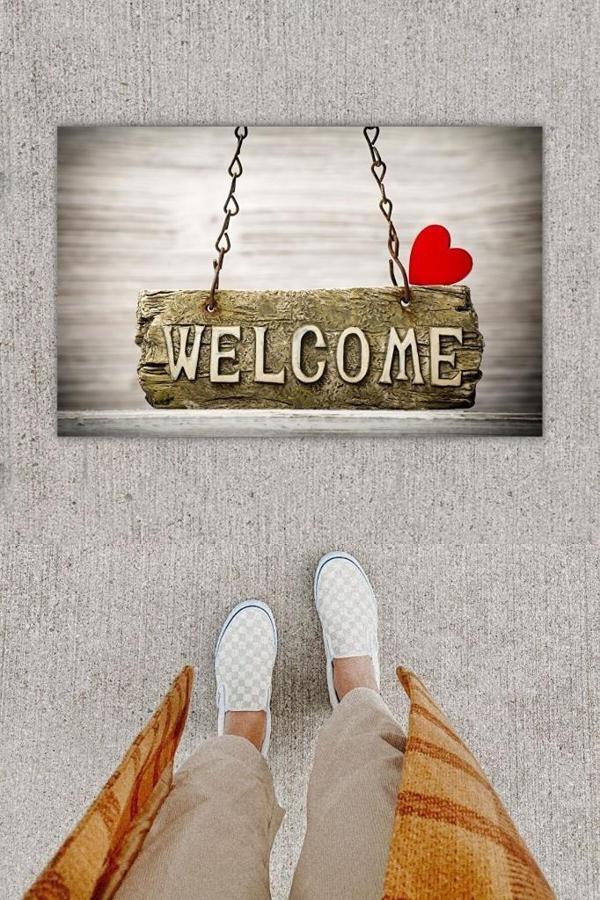 Dijital Baskı Dekoratif Welcome Gri Kapı Önü Paspası K-1248 - Image 1
