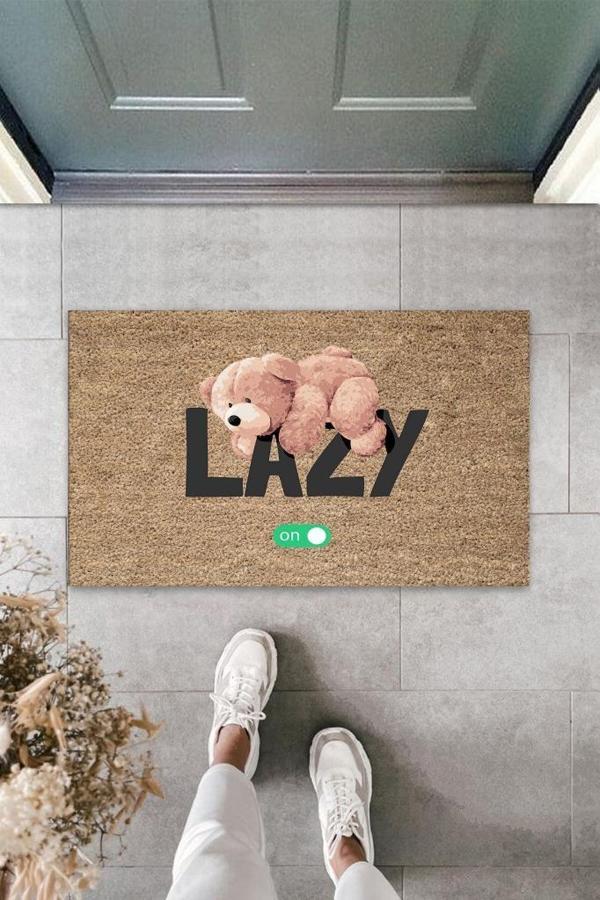 Bej Kapı Önü Paspası Lazy Ayıcık Desen  K-3352 - Image 1