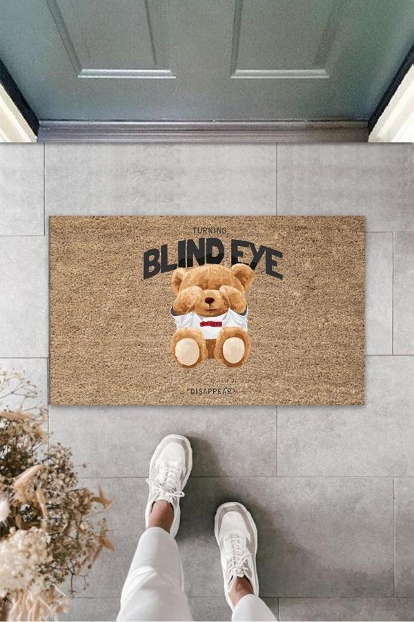 Dekoratif Dijital Blind Eye Ayıcık Bej Kapı Paspası Dış Mekan Paspas K-3189 - Image 1