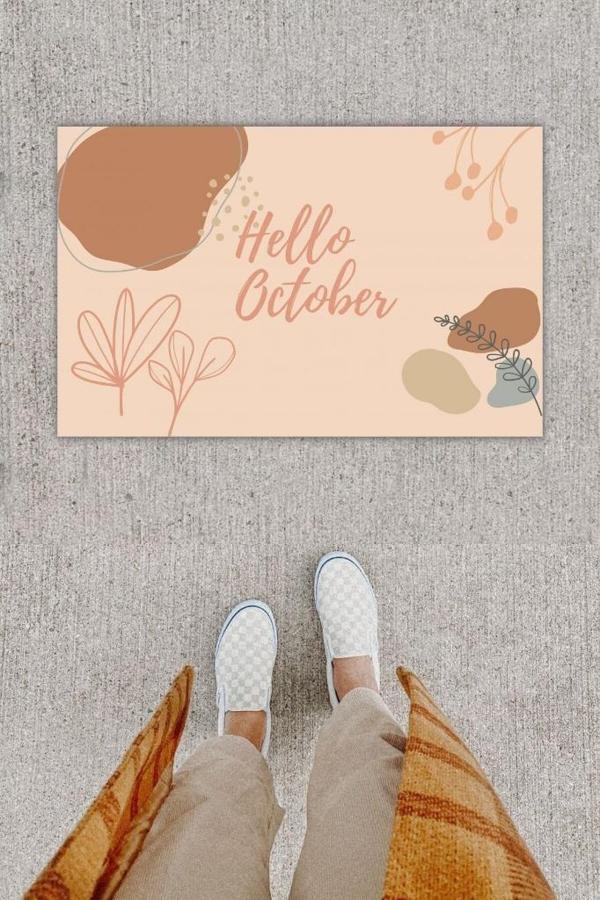 Dijital Baskı Dekoratif Hello October Pudra Kapı Önü Paspası K-1224 - Image 1