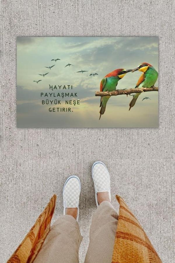 Dijital Baskı Dekoratif Tropikal Kuş Gri Kapı Önü Paspası K-1222 - Image 1