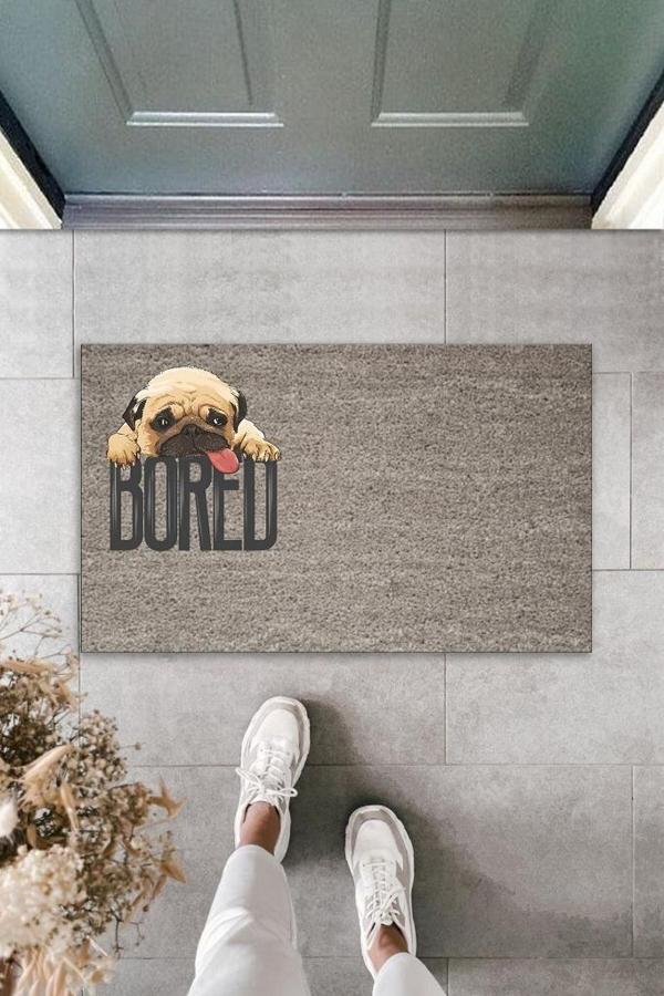 Dijital Baskı Gri Bored Köpekli Dekoratif Kapı Paspası K-2081 - Image 1