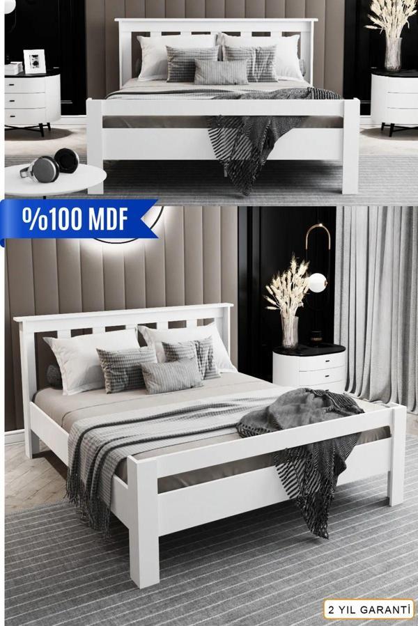 Ninnimo Still 160X200 Yatak Uyumlu Çift Kişilik Mdf Beyaz Karyola - Image 1