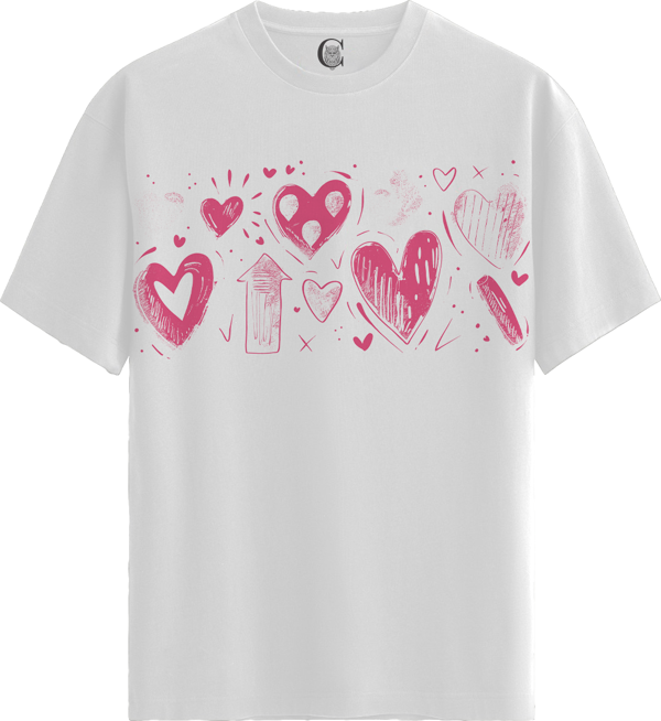 Pink Hearts - %100 Pamuklu Kadın Beyaz Tişört - Premium Quality - Image 1