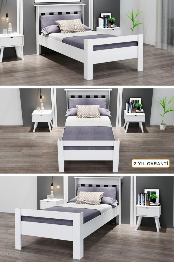 Ninnimo Still 120X200 Yatak Uyumlu Tek Kişilik Beyaz Mdf Karyola Msty-120X200 - Image 1