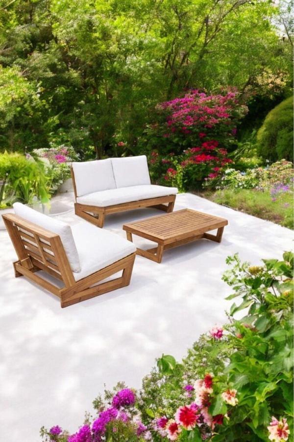 Zerka Concept Conforlove Bahçe Balkon Masif Kayın Ahşap Koltuk 1 Adet İkili 1 Adet Tekli Koltuk ve Orta Sehpa - Image 1