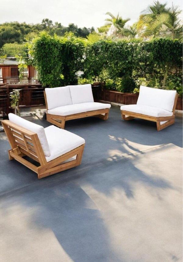 Zerka Concept Conforlove Bahçe Balkon Masif Kayın Ahşap Koltuk 1 Adet İkili 2 Adet Tekli Koltuk - Image 1