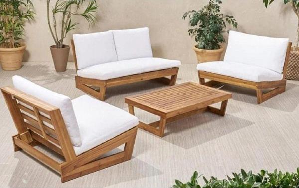 Zerka Concept Conforlove Bahçe Balkon Masif Kayın Ahşap Koltuk 1 Adet İkili 2 Adet Tekli Koltuk ve Orta Sehpa - Image 1