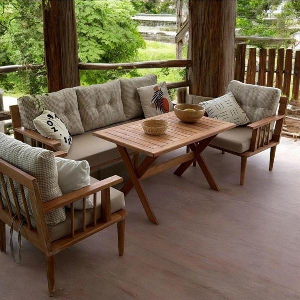 Zerka Concept Vizyon Masif Ahşap Bahçe Balkon Takımı Gürgen Ağacı 3+1+1+Masa - Image 1